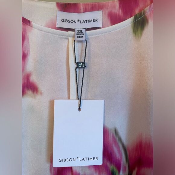 Gibson & Latimar short sleeve satin blouse with blur floral print XXL - Picture 2 of 4